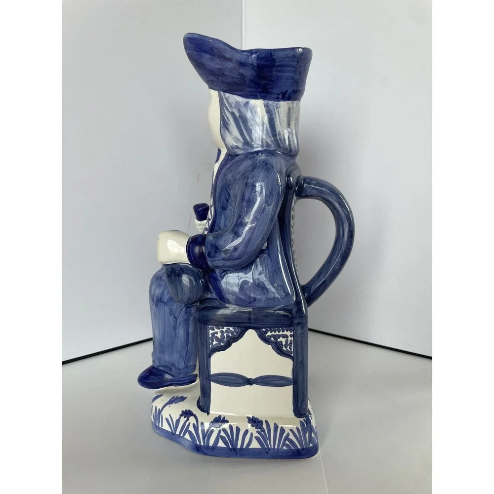 Antique Dutch Delft Blue White‎ Toby Jug Pitcher Figural Seated Man 18th C Style